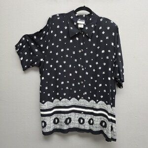Vintage Caliche Collection Shirt Womens 18W Black White Rayon Button Up 90s USA